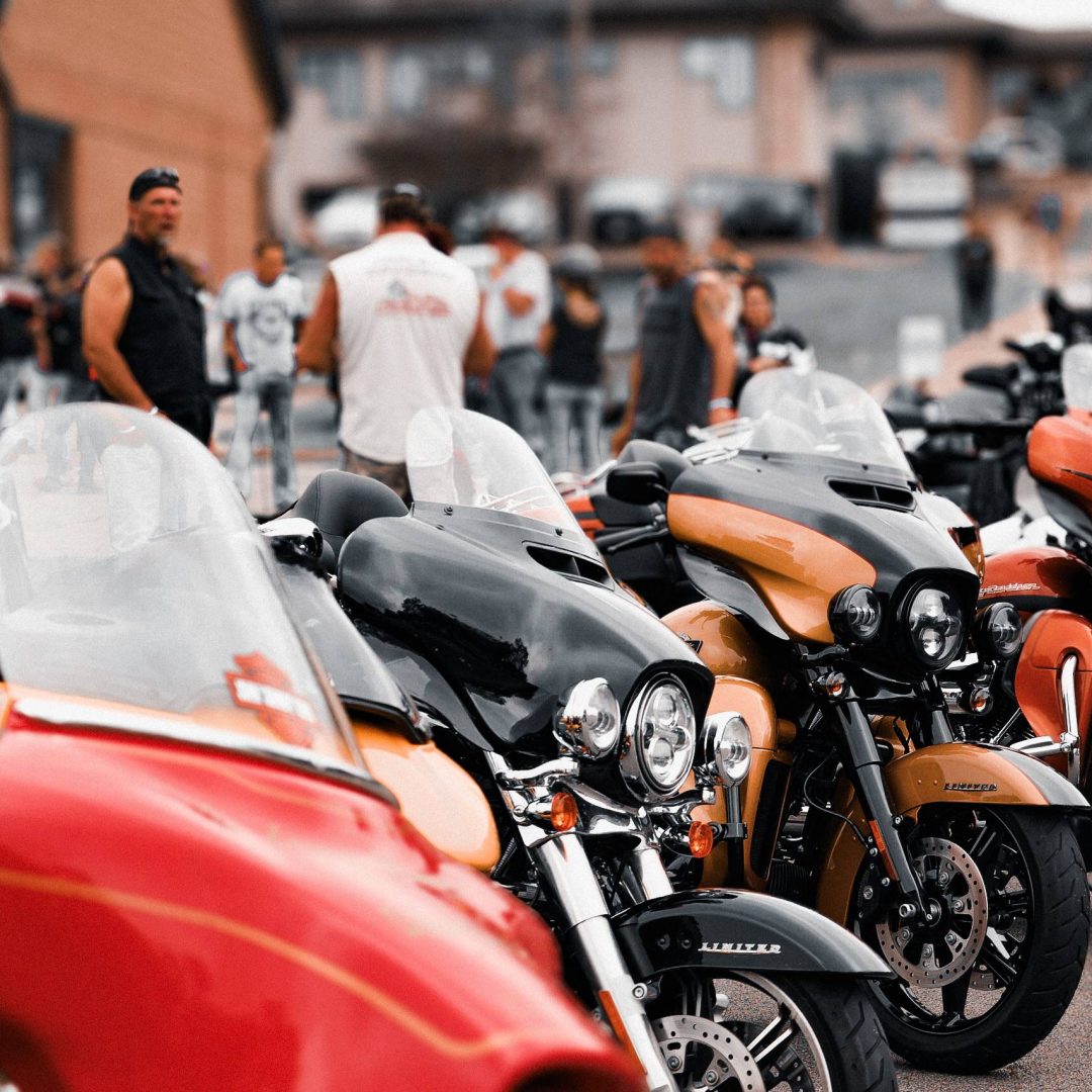 Bikes parked at Great River Harley wating for the Big River Rally ride to start